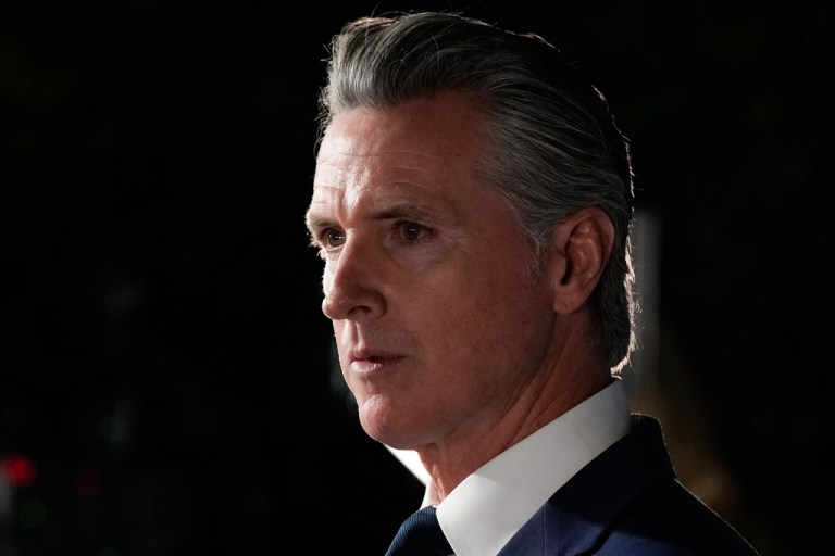 Gavin Newsom speaks during an election night press conference.
