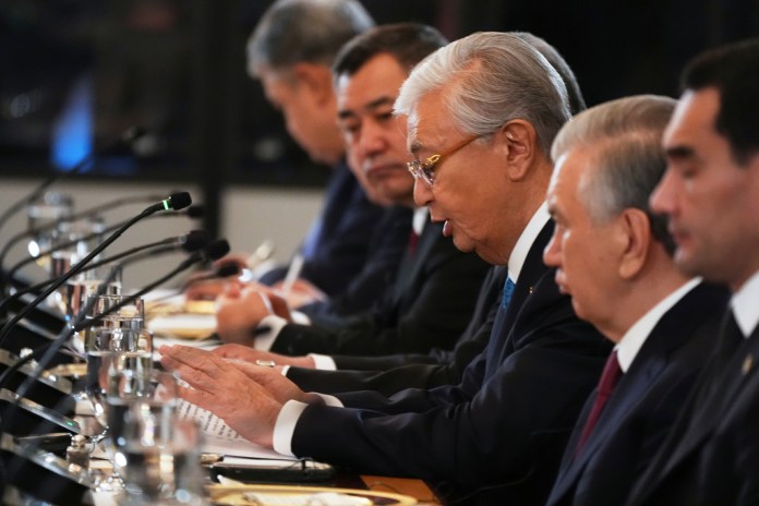 Kazakhstan's President Kassym-Jomart Tokayev speaks 