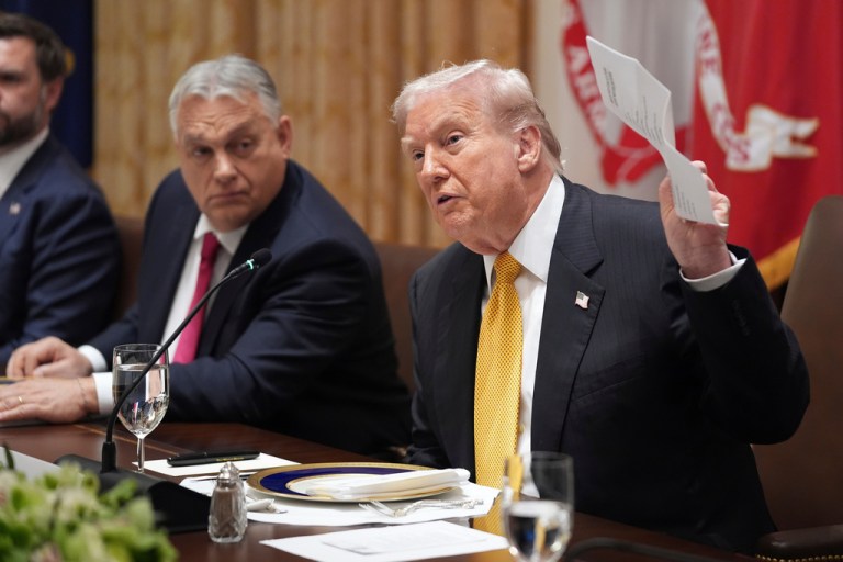 President Donald Trump meets with Hungary's Prime Minister Viktor Orban.