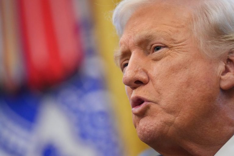 President Donald Trump speaks to reporters after Vice President JD Vance swore in U.S. Ambassador to India Sergio Gor in the Oval Office of the White House, Monday, Nov. 10, 2025, in Washington.