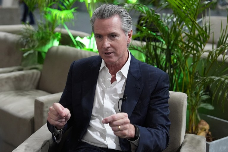 California Gov. Gavin Newsom (D) speaks during an interview with the Associated Press.