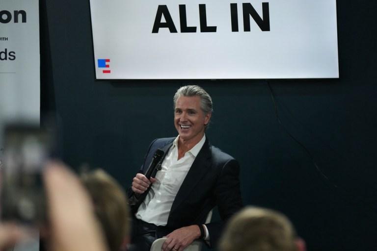 Gov. Gavin Newsom (D-CA) speaks at a session at the We Mean Business Pavilion during the COP30 U.N. Climate Summit
