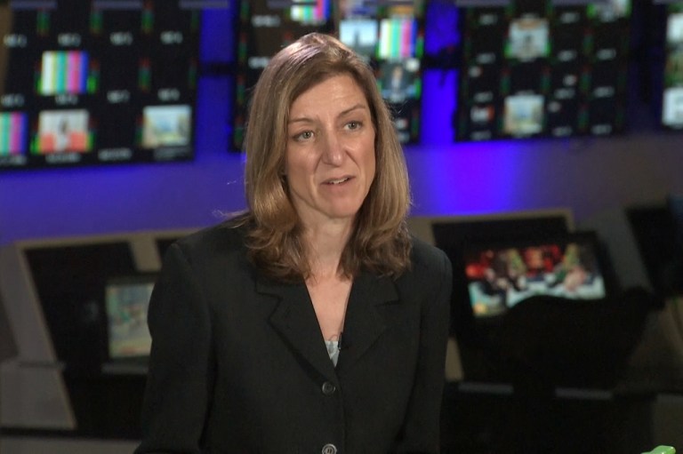 Former Rep. Elaine Luria (D-VA) speaks during an interview with the Associated Press.