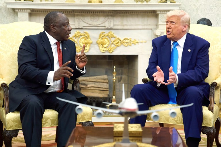 President Donald Trump meets South African President Cyril Ramaphosa in the Oval Office.