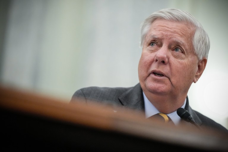 Sen. Lindsey Graham (R-SC) introduces Adm. Kevin Lunday, acting commandant of the Coast Guard, during a Senate Commerce, Science, and Transportation Committee hearing on the nomination Lunday for commandant of the Coast Guard.
