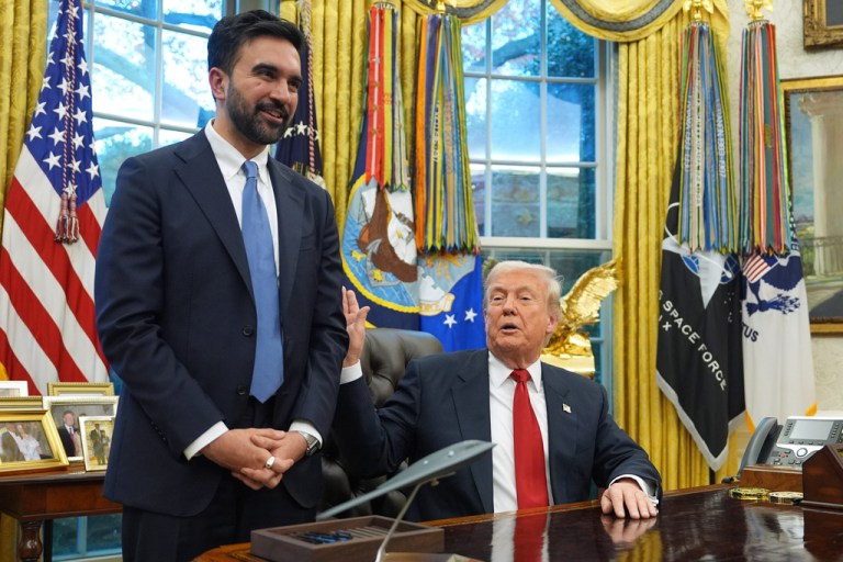 President Donald Trump talks after meeting with New York City Mayor-elect Zohran Mamdani in the Oval Office of the White House, Friday, Nov. 21, 2025, in Washington.