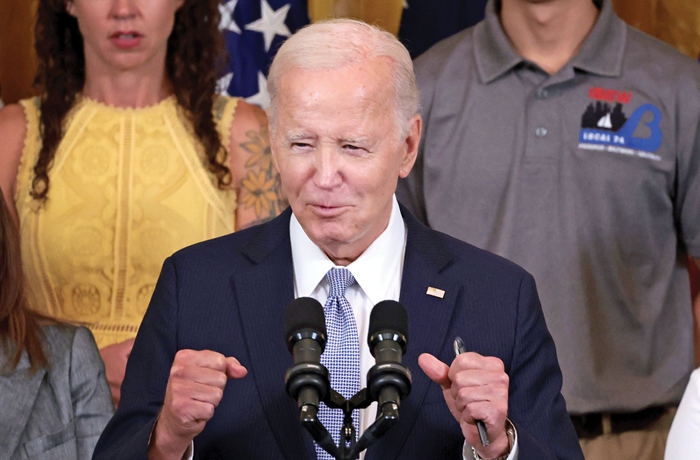 President Joe Biden speaks on the first anniversary of the Inflation Reduction Act at the White House, Aug. 16, 2023. (Win McNamee/Getty)