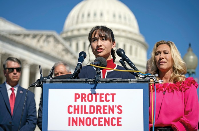 Chloe Cole speaks to reporters on Capitol Hill in Washington, D.C., Sept. 20, 2022.