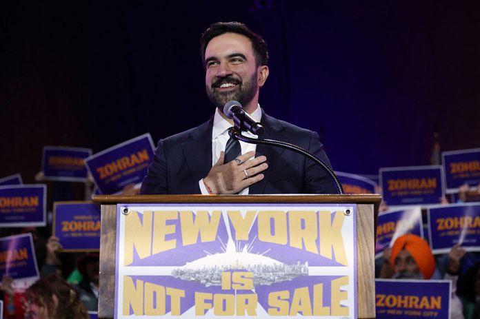 New York City mayoral candidate Zohran Mamdani speaks during a campaign rally at Forest Hills Stadium in the Queens borough of New York City on October 26, 2025. New Yorkers will cast their votes for mayor on November 4, 2025. Mamdani, the Democratic candidate, is the current frontrunner ahead of former New York Governor and independent candidate Andrew Cuomo and Republican candidate Curtis Sliwa. (Photo by ANGELA WEISS / AFP) (Photo by ANGELA WEISS/AFP via Getty Images)