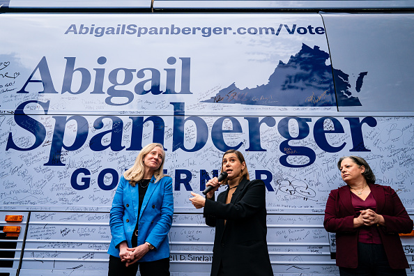Virginia Democratic gubernatorial nominee Abigail Spanberger, left, Sen. Elissa Slotkin (D-MI), center, and Rep. Jennifer McClellan (D-VA), right.