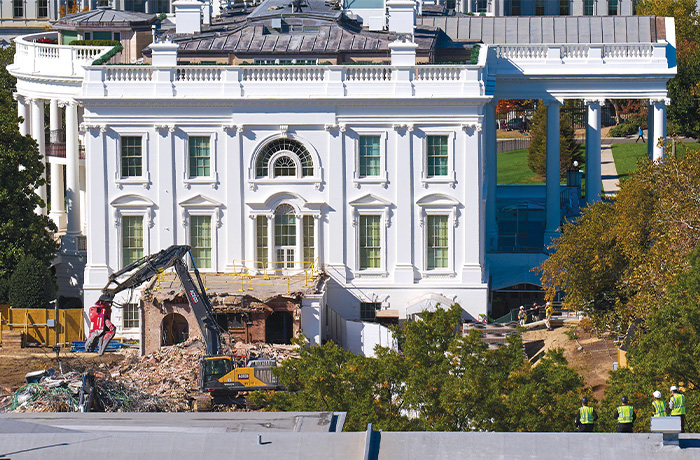Demolition continues on the East Wing of the White House on Oct. 22 to make room for President Donald Trump’s new ballroom. (Jacquelyn Martin/AP)