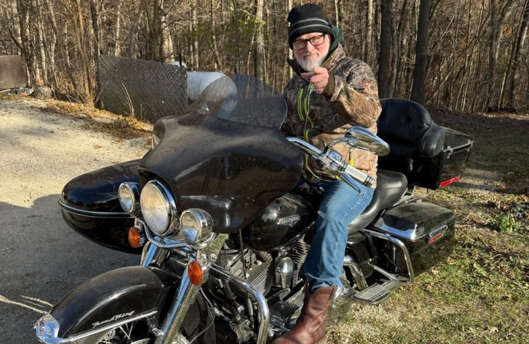 Rep. Derrick Van Orden (R-WI) on motorcycle on Nov. 10 before traveling back to Washington D.C. to vote on government funding bill. (Photo provided by Van Orden's office.)