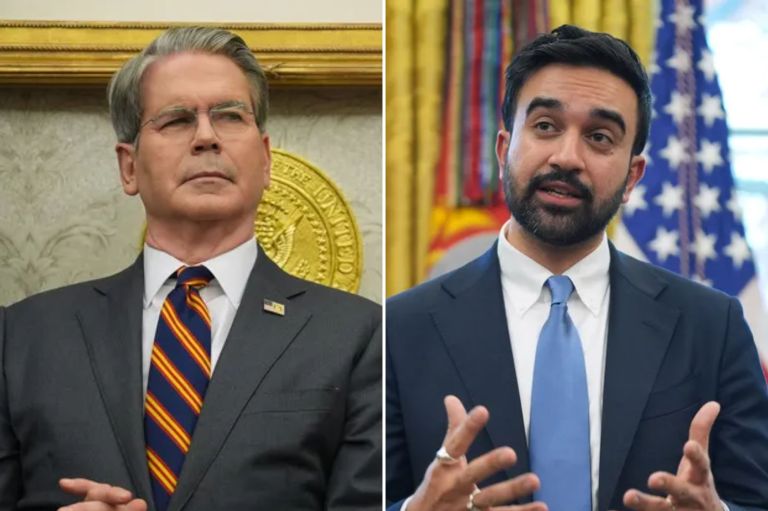 A collage of Treasury Secretary Scott Bessent and New York Mayor-elect Zohran Mamdani.