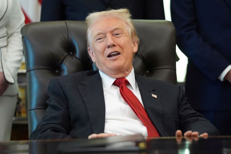 Trump speaks at a press conference.