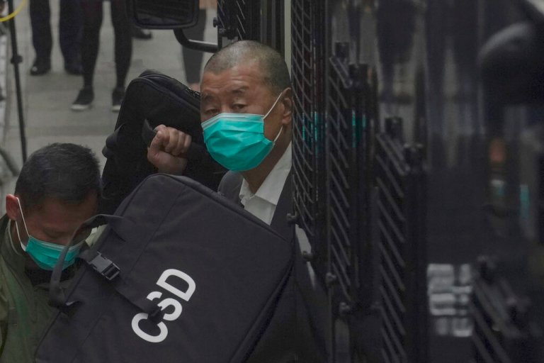 Jimmy Lai arrives at court in Hong Kong.