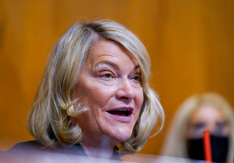Sen. Cynthia Lummis, R-Wyo., speaks during a Senate Environment and Public Works subcommittee hearing, April 5, 2022, on Capitol Hill in Washington.
