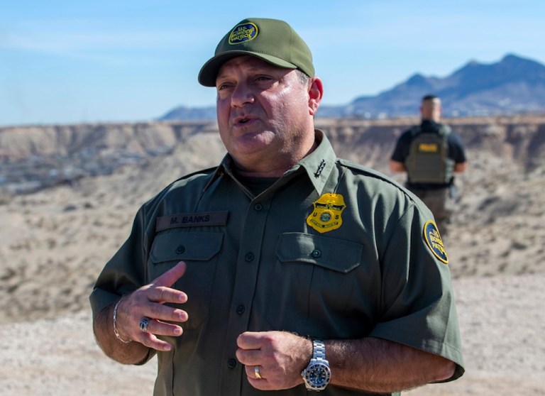 Border Patrol Chief Michael Banks speaks to reporters during the visit to the US-Mexico border by Defense Secretary Pete Hegseth in Sunland Park, N.M., Monday, Feb. 3, 2025. (AP Photo/Andres Leighton)