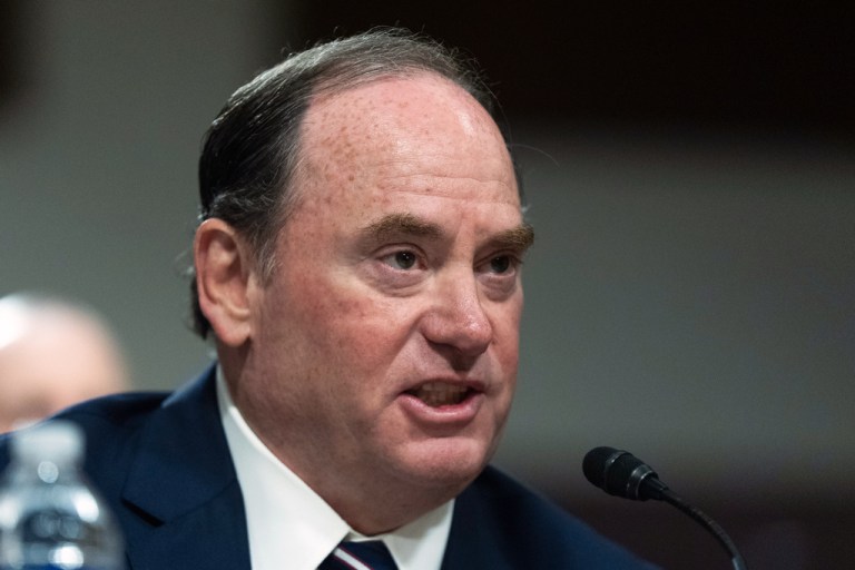 Secretary of the Navy John Phelan, testifies before a Senate Committee on Armed Services hearing to examine the posture of the Department of the Navy in review of the Defense Authorization Request for Fiscal Year 2026 and the Future Years Defense Program on Capitol Hill, Tuesday, June 10, 2025, in Washington. (AP Photo/Manuel Balce Ceneta)