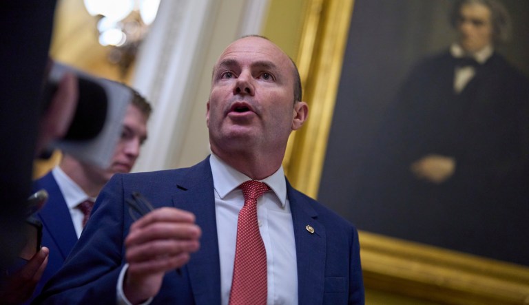 Sen. Mike Lee, R-Utah, speaks to a reporter as senators arrive for votes and policy meetings, at the Capitol in Washington, Tuesday, June 17, 2025. (AP Photo/J. Scott Applewhite)