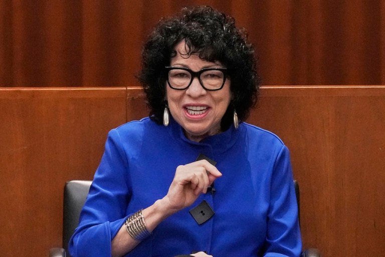 Supreme Court Justice Sonia Sotomayor speaks at the New York Law School's Constitution and Citizen Day Summit, in New York, Tuesday, Sept. 16, 2025. (AP Photo/Richard Drew)