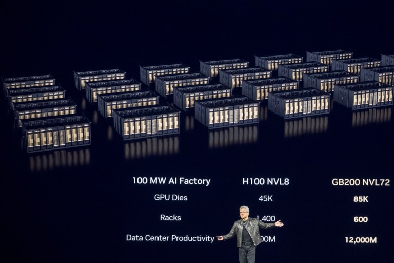 CEO Jensen Huang talks during the keynote address of Nvidia GTC.