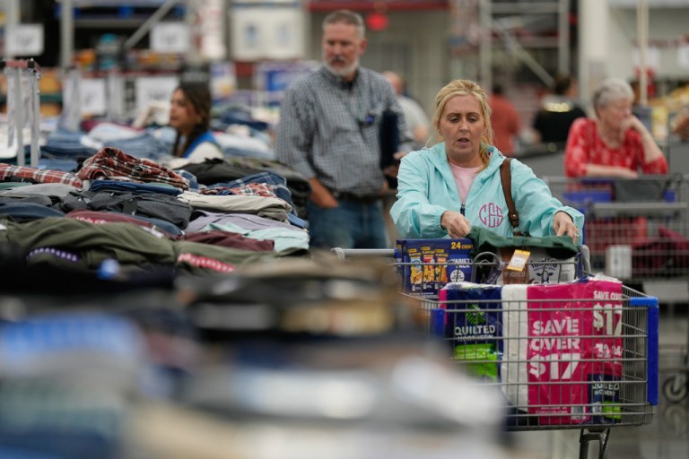 People shop for clothing at a Sam's Club, Wednesday, Sept. 24, 2025, in Bentonville, Ark.