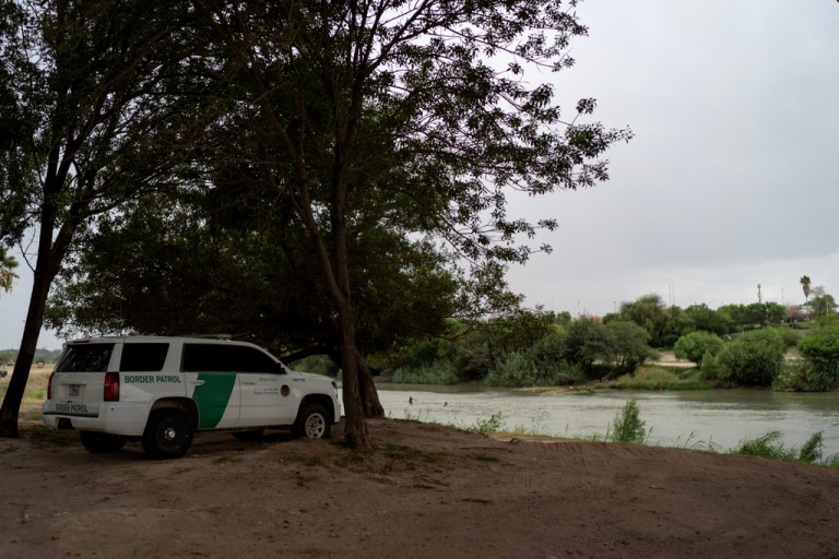 A U.S. Border Patrol vehicle sits along the Rio Grande river across the border from Mexico, Tuesday, Oct. 14, 2025, in Laredo, Texas.