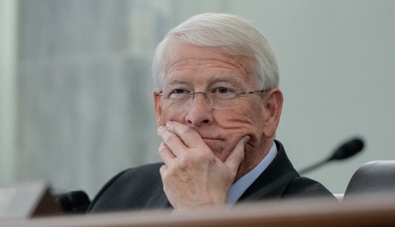 Sen. Roger Wicker, R-Miss., listens during a Senate Commerce, Science and Transportation Committee hearing on the nomination of Adm. Kevin Lunday, acting commandant of the U.S. Coast Guard, for Commandant of the Coast Guard, Wednesday, Nov. 19, 2025, on Capitol Hill in Washington. (AP Photo/Julia Demaree Nikhinson)
