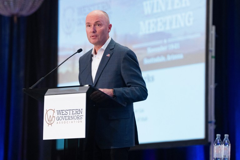 Gov. Spencer Cox (R-UT) speaks during the Western Governors' Association meeting.
