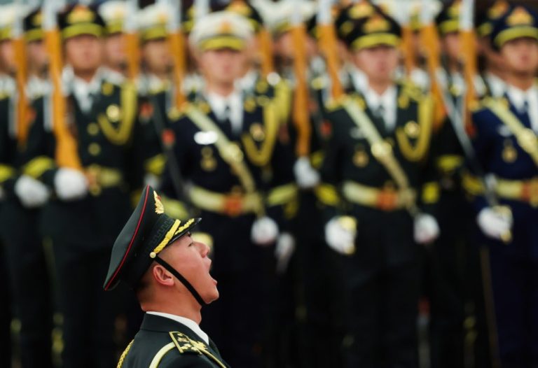 An honor guard member of the People's Liberation Army.