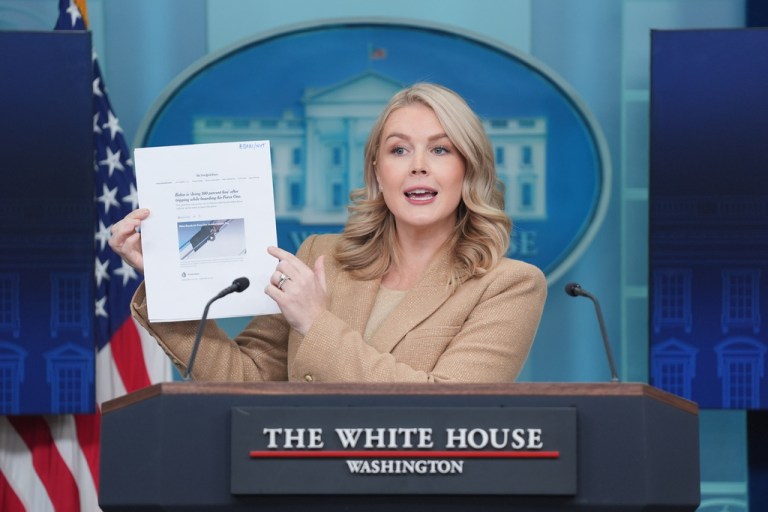 White House press secretary Karoline Leavitt speaks during a press briefing.