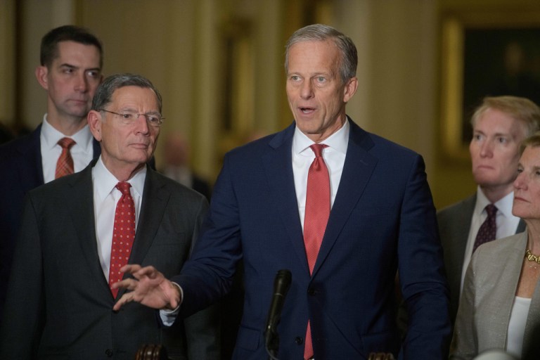 Senate Majority Leader John Thune (R-SD) joined by Sens. Tom Cotton (R-AR), John Barrasso (R-WY), James Lankford (R-OK), and Shelley Moore Capito (R-WV).