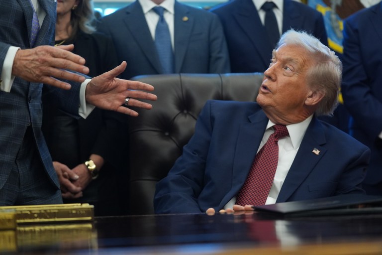 President Donald Trump speaks during an event on fuel economy standards.