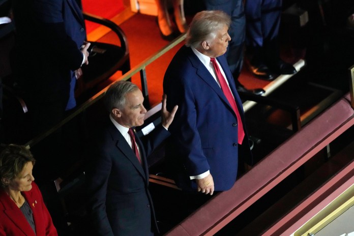 President Donald Trump and Canadian Prime Minister Mark Carney arrive to attend the draw for the 2026 World Cup.