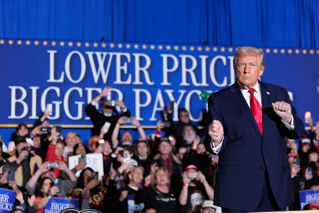 President Donald Trump arrives to speak at Mount Airy Casino Resort
