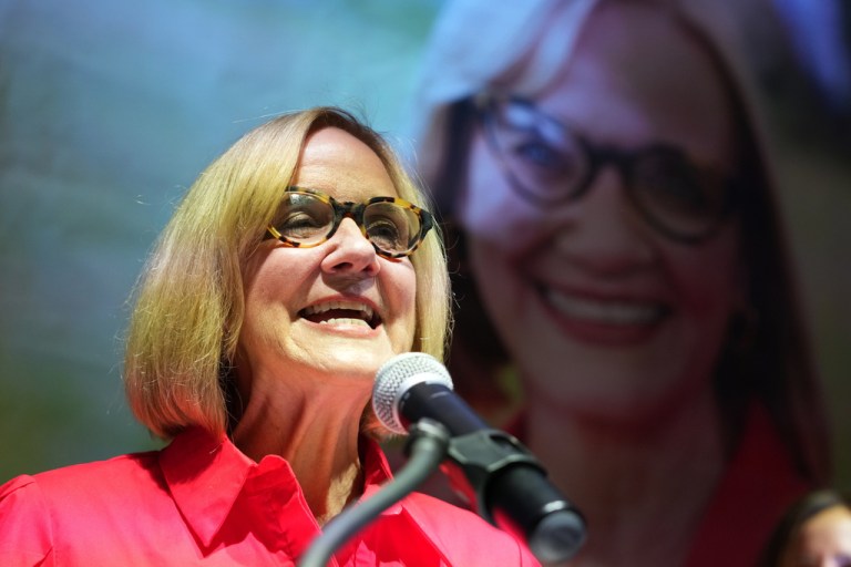 Miami Mayor-elect Eileen Higgins speaks at a watch party.