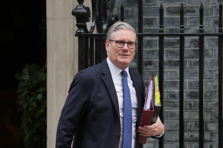 U.K. Prime Minister Keir Starmer leaves 10 Downing Street to attend the weekly Prime Ministers' Questions session in Parliament in London.