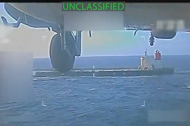 This image from video posted on Attorney General Pam Bondi's X account, and partially redacted by the source, shows an oil tanker being seized by U.S. forces off the coast of Venezuela