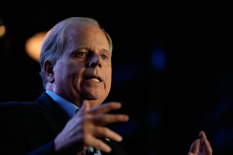 Former Sen. Doug Jones, D-Ala., and gubernatorial candidate speaks during an event Friday, Dec. 12, 2025, in Birmingham, Ala. (AP Photo/Brynn Anderson)