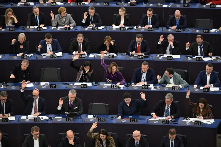 Members of the European Parliament vote in Strasbourg, France