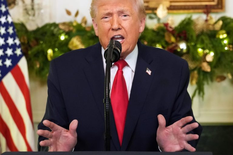 President Donald Trump speaks during an address to the nation.