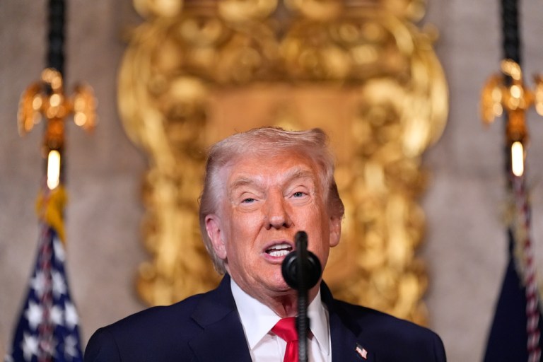 President Donald Trump speaks at the White House.