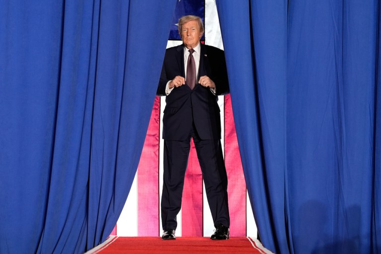 FILE - President Donald Trump arrives to speak at a campaign event, Friday, Dec.19, 2025, in Rocky Mount, N.C. (AP Photo/Alex Brandon, File)