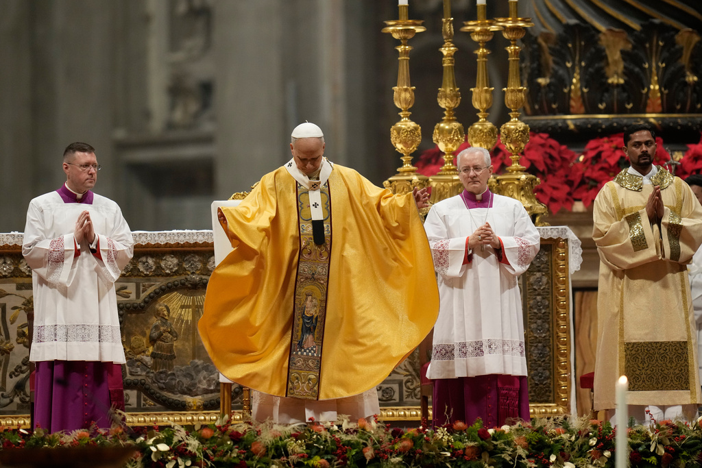 Pope Leo delivers first Christmas Eve Mass, calls for compassion toward Palestinians and refugees