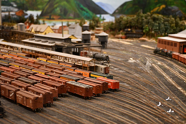 Model train and canteen memorabilia.