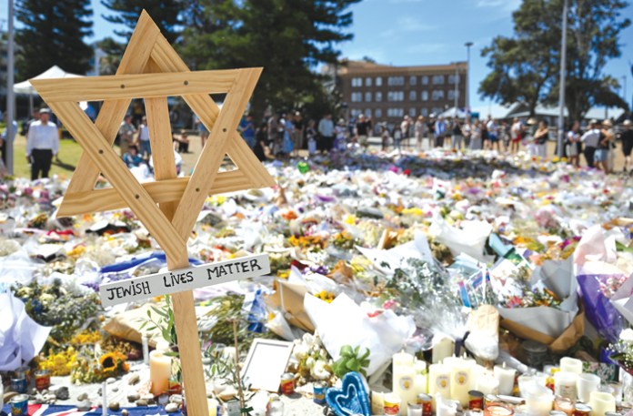 A tribute outside the Bondi Pavilion at Bondi Beach in Sydney, Dec. 18. (Steve Markham/AP)