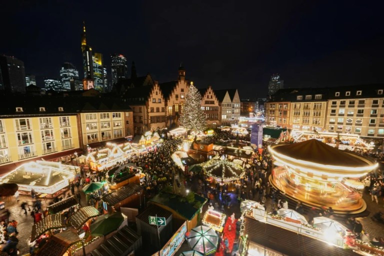 4 of 6 | Lights illuminate the traditional Christmas Market in Frankfurt, Germany, Monday, Nov. 24, 2025. (AP Photo/Michael Probst)