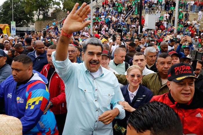 Venezuelan President Nicolas Maduro joins a rally marking the anniversary of the Battle of Santa Ines.