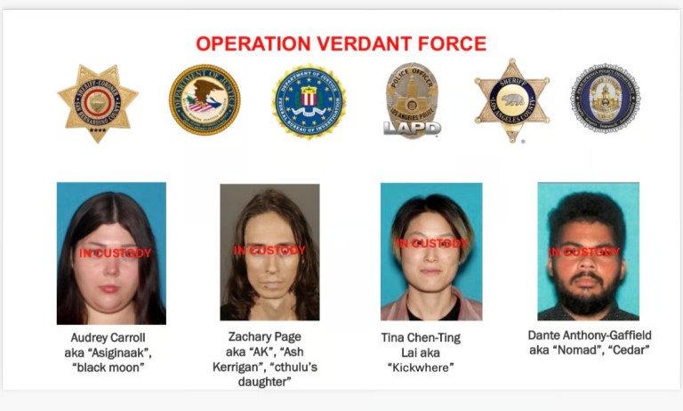 Mugshots of Turtle Island Liberation Front members arrested by federal authorities.