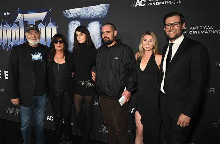 Rob Reiner, Michele Singer Reiner, Romy Reiner, Nick Reiner, Maria Gilfillan and Jake Reiner attend the premiere of Spinal Tap II: The End Continues on Sept. 9 in Los Angeles. (Michael Buckner/Variety via Getty Images)